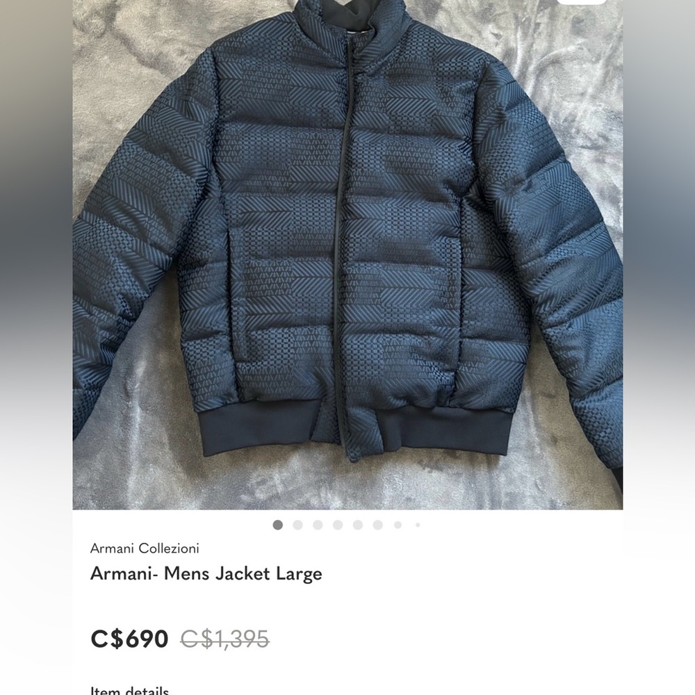 Armani Collezioni Men's Dark Gray Puffer Jacket Size L